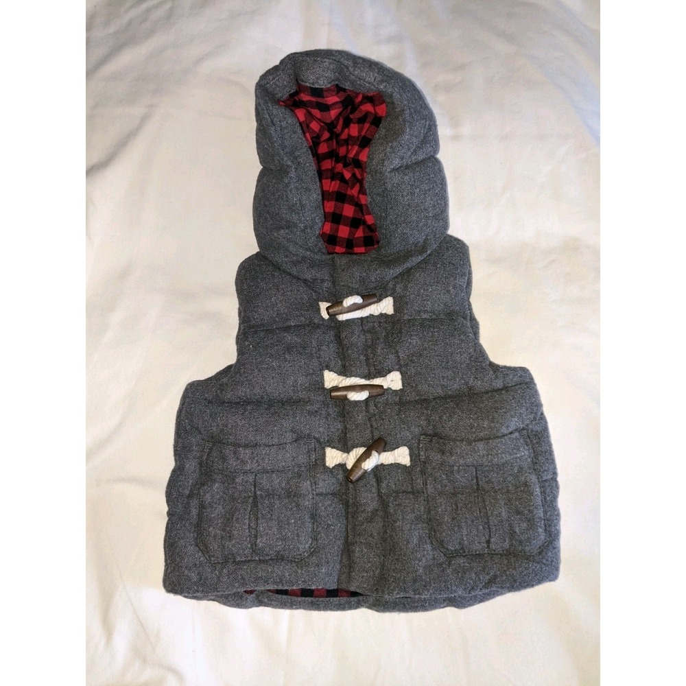 Baby Gap Toggle Vest Puffer Size 6-12 Months Plaid Lined Charcoal Gray Baby Gap